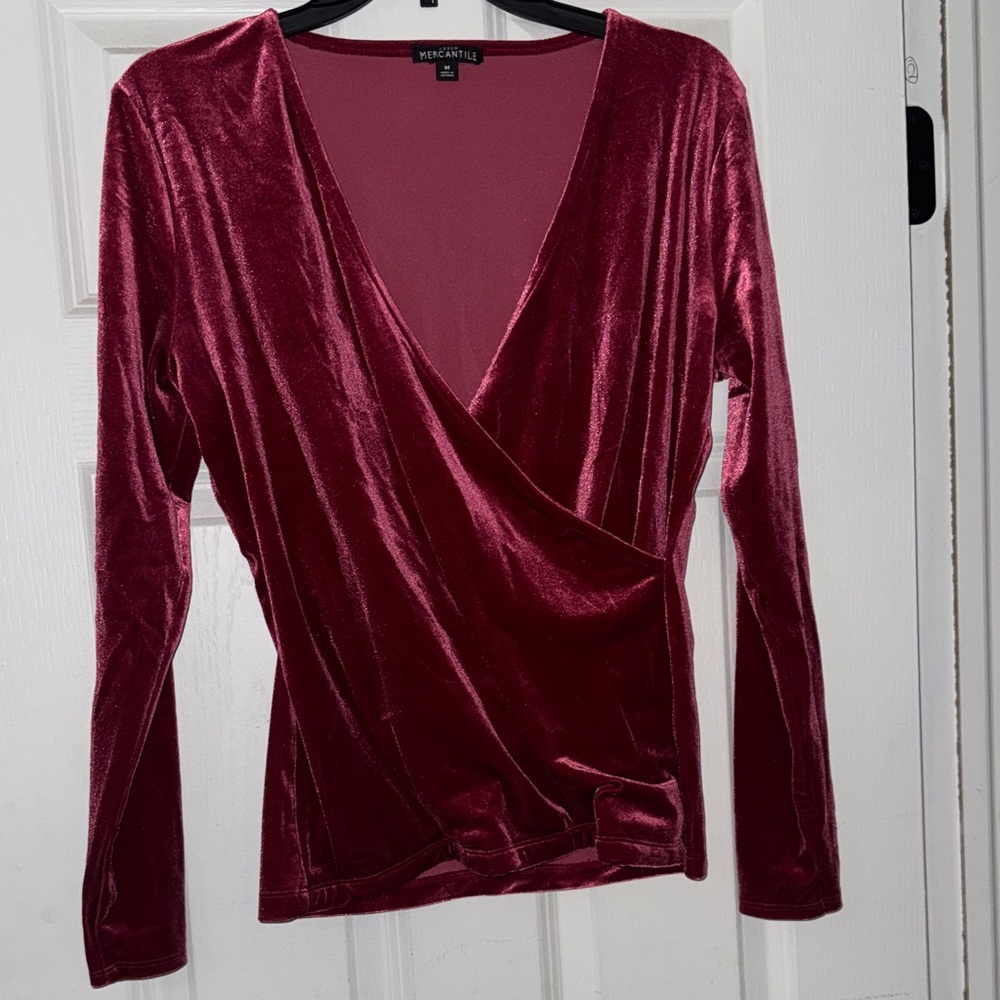 J. Crew Mercantile Velvet Wrap Blouse - Rich Burgundy